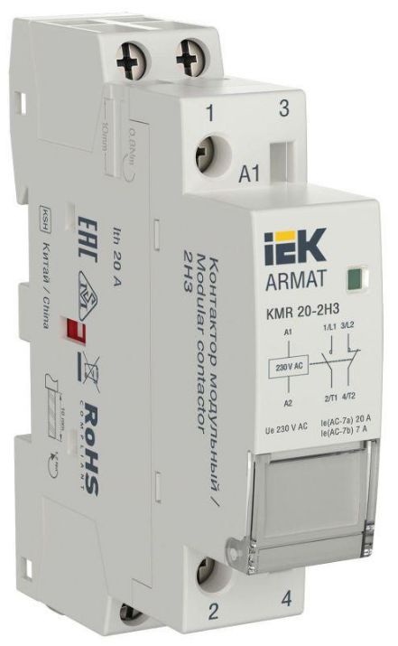 Изображение Контактор модульный KMR 20А 230В AC 2НЗ ARMAT IEK AR-KMR10-020-02-230