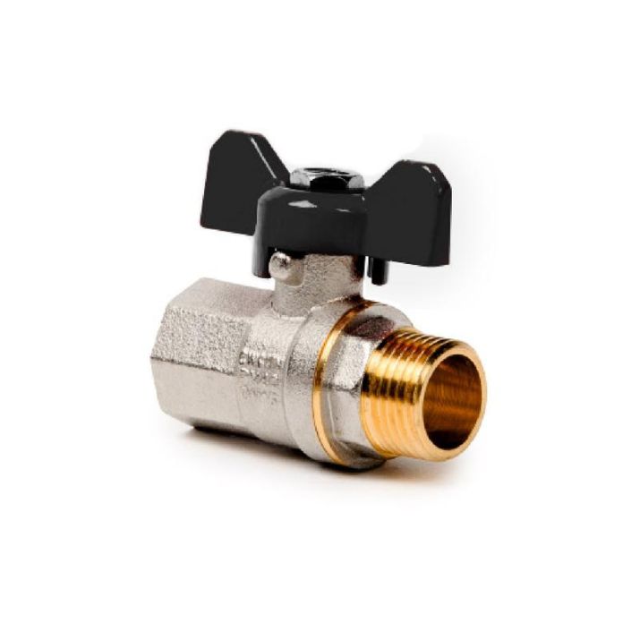 Изображение Кран шаровой ручка бабочка латунь внутр./наружн. резьба 1 1/4дюйм PN40 еврослот никель RTP 43354