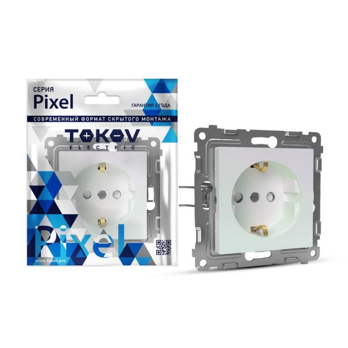 Изображение Розетка 1-м СП Pixel 16А IP20 с заземл. механизм перламутр. TOKOV ELECTRIC TKE-PX-R1Z-C04