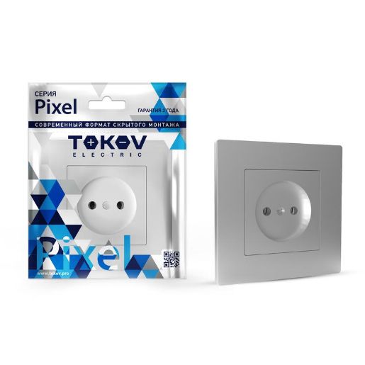 Изображение Розетка 1-м СП Pixel 16А IP20 без заземл. в сборе алюм. TOKOV ELECTRIC TKE-PX-R1F-C03
