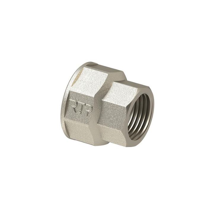 Изображение Муфта переходная латунь внутр. резьба 3/4х1/2дюйм никель (инд. упак.) RTP 34903