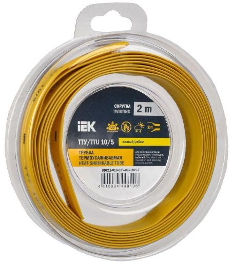Изображение Трубка термоусадочная ТТУ нг-LS 10/5 желт. (уп.2м) IEK UDR12-010-005-002-K05-T