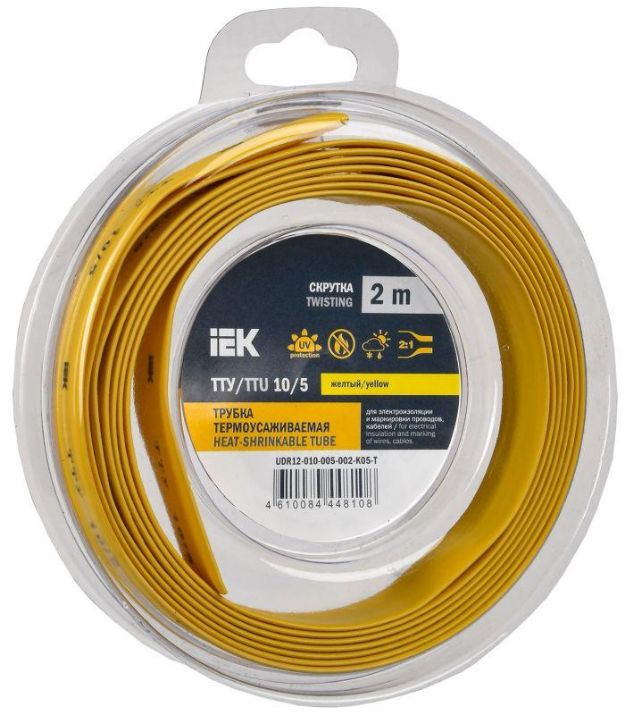 Изображение Трубка термоусадочная ТТУ нг-LS 10/5 желт. (уп.2м) IEK UDR12-010-005-002-K05-T
