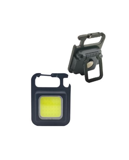 Изображение Фонарь-брелок аккумуляторный походный кемпинг 6Вт COB LED Li-po 502030 200мА.ч USB-шнур type C корпус ABS-пластик алюм. открывалка магнит на корпусе карабин регулируемая подставка КОСМОС KOC207Lit