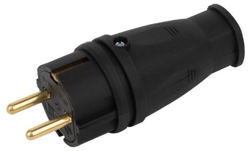 Изображение Вилка VX10-B-IP44 16А IP44 прямая с заземл. каучук черн. ЭРА Б0055414