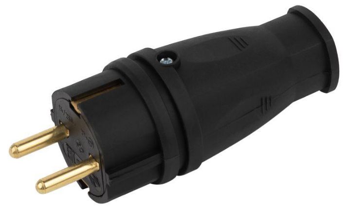Изображение Вилка VX10-B-IP44 16А IP44 прямая с заземл. каучук черн. ЭРА Б0055414