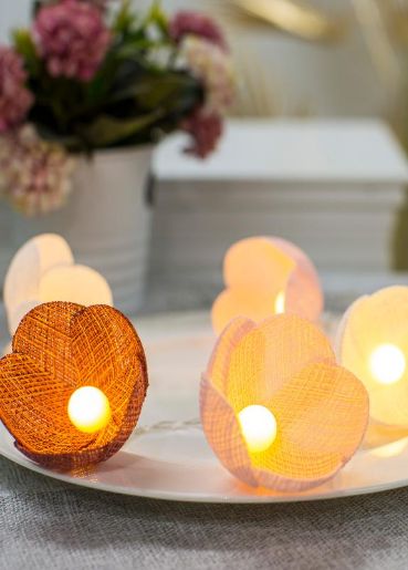 Изображение Гирлянда светодиодная "Цветы" красн. гамма 10LED ткань тепл. бел. 1.8+0.3м КОСМОС KOC_GIR-B109