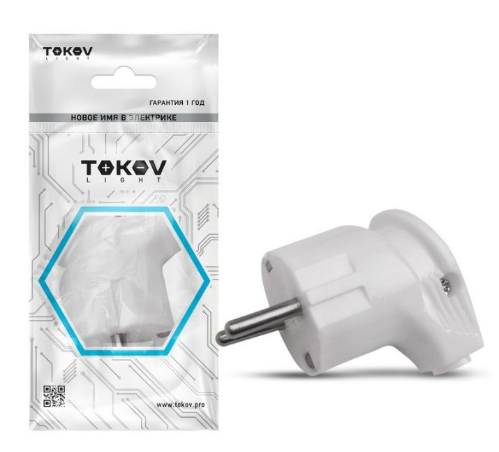 Изображение Вилка угловая 16А 250В с заземл. бел. TOKOV ELECTRIC TKL-PLUZ-C01