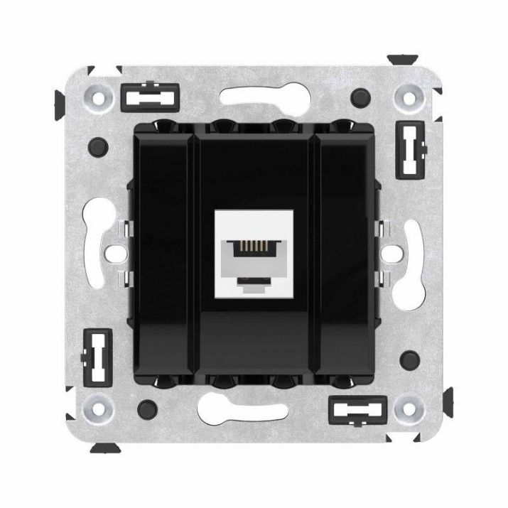 Изображение Розетка телефонная 1-м СП Avanti "Черный квадрат" RJ12 без шторок механизм DKC 4402613