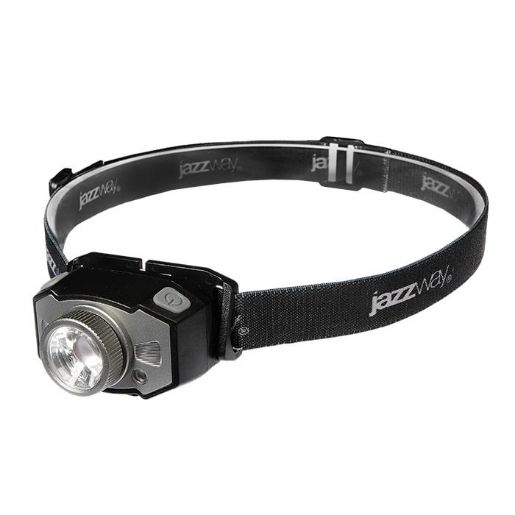 Изображение Фонарь аккумуляторный налобный AccuH1-L5WZ-bk zoom LED 5Вт + 2хRED SMD IP54 5 режимов: 100проц. 180лм 3.5ч/50проц. 110лм 5.5ч/30проц. 65лм 15ч/красн. 28ч/мигающ. красн. 12ч аккум. 0.8А.ч управл. жестами черн./сер. JazzWay 5036642