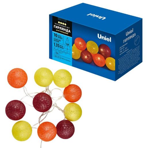 Изображение Гирлянда ULD-S0135-010/STB/2AA WARM WHITE IP20 TANGLES-3 "Клубки-3" 2AA (не в/к) 1.35м 10 LED тепл. свет. провод прозр. Uniel UL-00008668