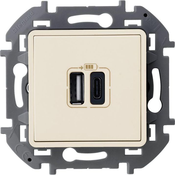 Изображение Устройство зарядное Inspiria с 2-мя USB разьемами A и C 240В / 5В 3000мА сл. кость Leg 673761