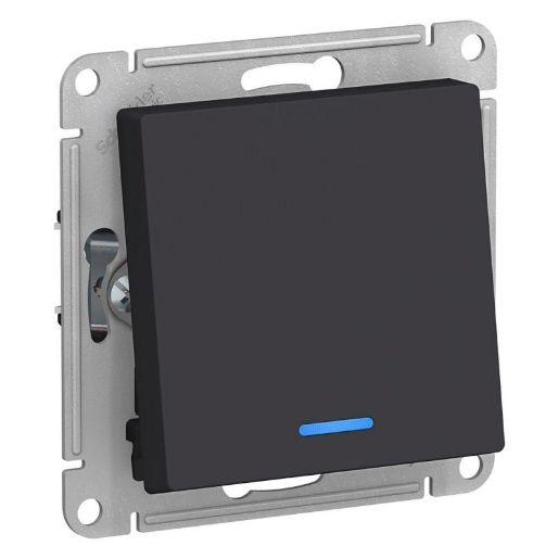 Изображение Переключатель проходной 1-кл. СП AtlasDesign 10А IP20 (сх. 6а) 10AX с подсветкой механизм карбон SE ATN001063