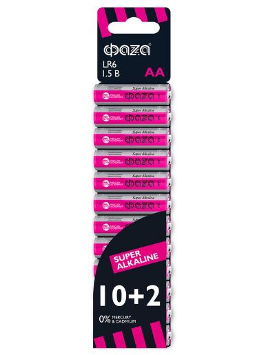 Изображение Элемент питания алкалиновый AA/LR6 1.5В Super Alkaline SBL-10+2 (уп.12шт) ФАZА 2854582