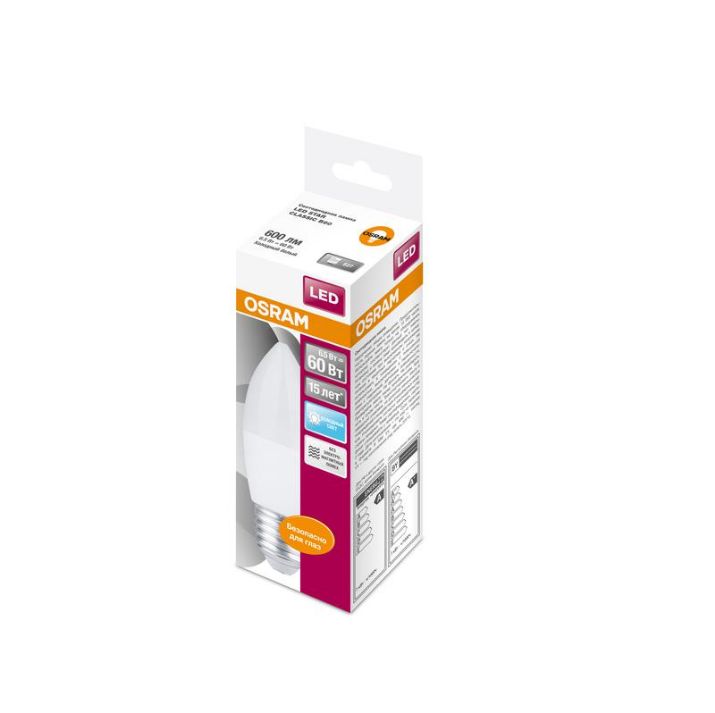 Изображение Лампа светодиодная LED Star Classic B 60 6.5W/840 6.5Вт свеча матовая 4000К нейтр. бел. E27 550лм 220-240В пластик. OSRAM 4058075134201