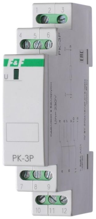 Изображение Реле промежуточное PK-3P (монтаж на DIN-рейке 35мм 220В 50Гц 3х8А 3NO/NC IP20) F&F EA06.001.023