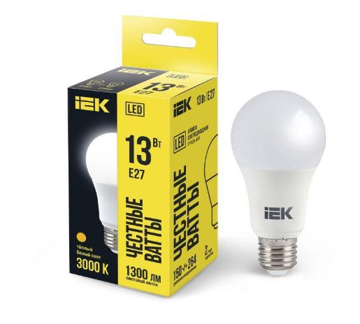 Изображение Лампа светодиодная ECO A60 13Вт грушевидная 230В 3000К E27 IEK LLE-A60-13-230-30-E27