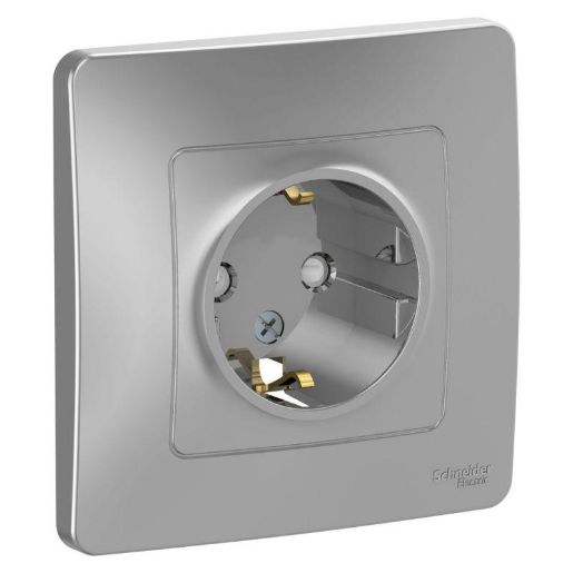 Изображение Розетка 1-м СП Blanca 16А IP20 250В с заземл. защ. шторки алюм. SE BLNRS001113