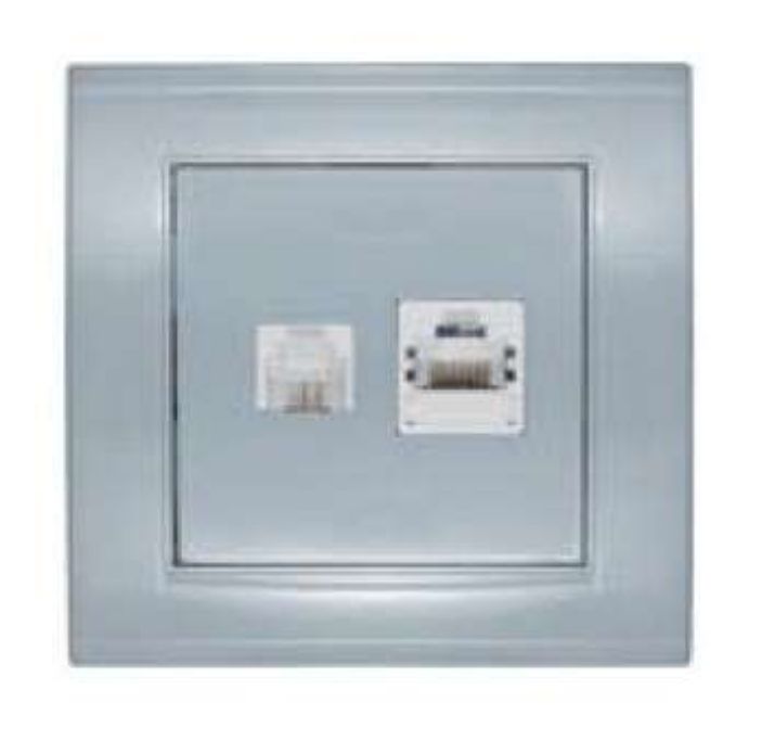 Изображение Розетка компьютерная + телефонная 2-м СП Бриллиант серебр. UNIVersal 7949865