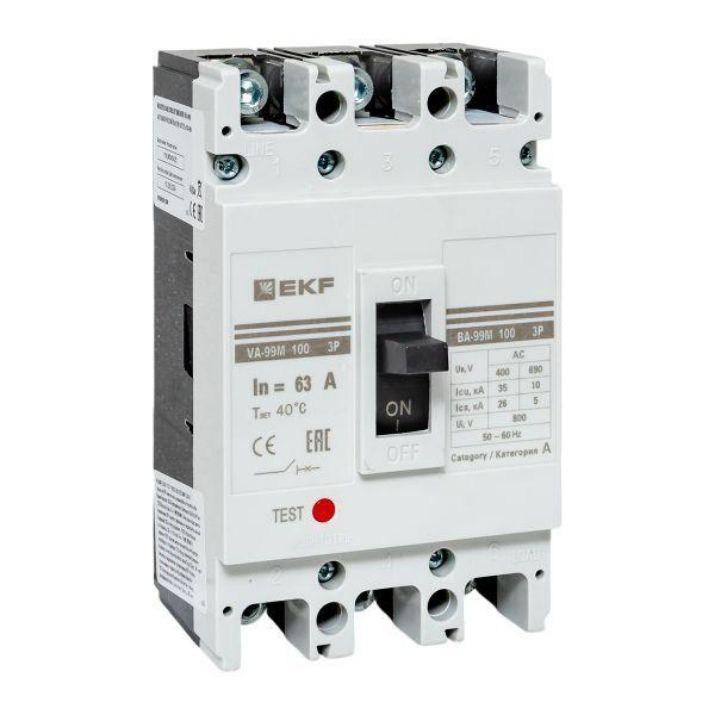 Изображение Выключатель автоматический 3п 100/63А 35кА ВА-99М PROxima EKF mccb99-100-63m