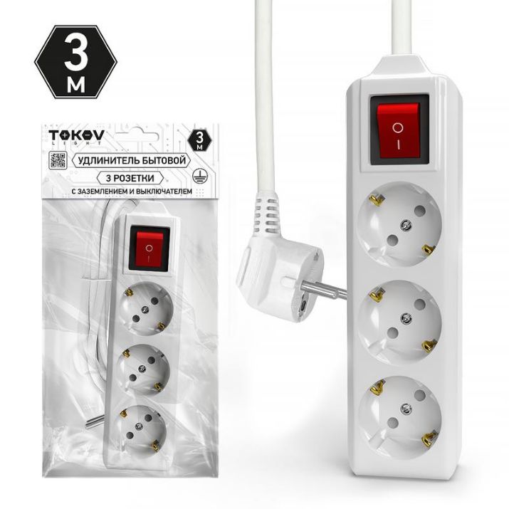 Изображение Удлинитель 3х3м с заземл. с выкл. 10А 3х1.5 TOKOV LIGHT TKL-C01-BU3-3-1.5-ZV