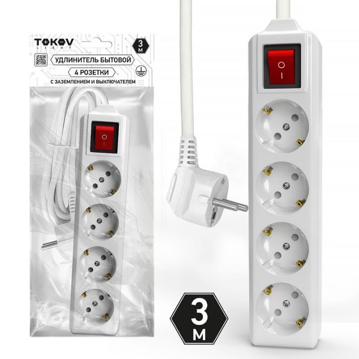 Изображение Удлинитель 4х3м с заземл. с выкл. 10А 3х1.5 TOKOV LIGHT TKL-C01-BU4-3-1.5-ZV