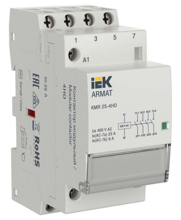 Изображение Контактор модульный KMR 25А 230В AC 4НО ARMAT IEK AR-KMR10-025-40-230