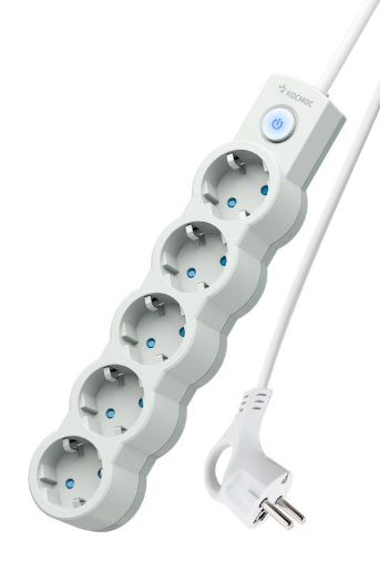 Изображение Удлинитель 5х3м с заземл. IP20 с выкл. 10А 2200Вт 220В защ. шторки ПВС 3х1 бел. КОСМОС YKsm3m-5g-Z-V10A-W