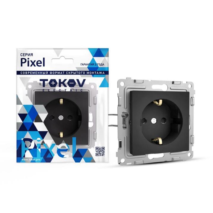 Изображение Розетка 1-м СП Pixel 16А IP20 с заземл. защ. шторки механизм карбон TOKOV ELECTRIC TKE-PX-R1ZSF-C14