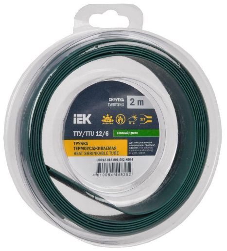 Изображение Трубка термоусадочная ТТУ нг-LS 12/6 зел. (уп.2м) IEK UDR12-012-006-002-K06-T