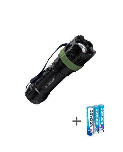 Изображение Фонарь ручной 1Вт LED zoom-линза 3xAAA (R03) корпус ABS-пластик ремешок ручной КОСМОС KOC121B