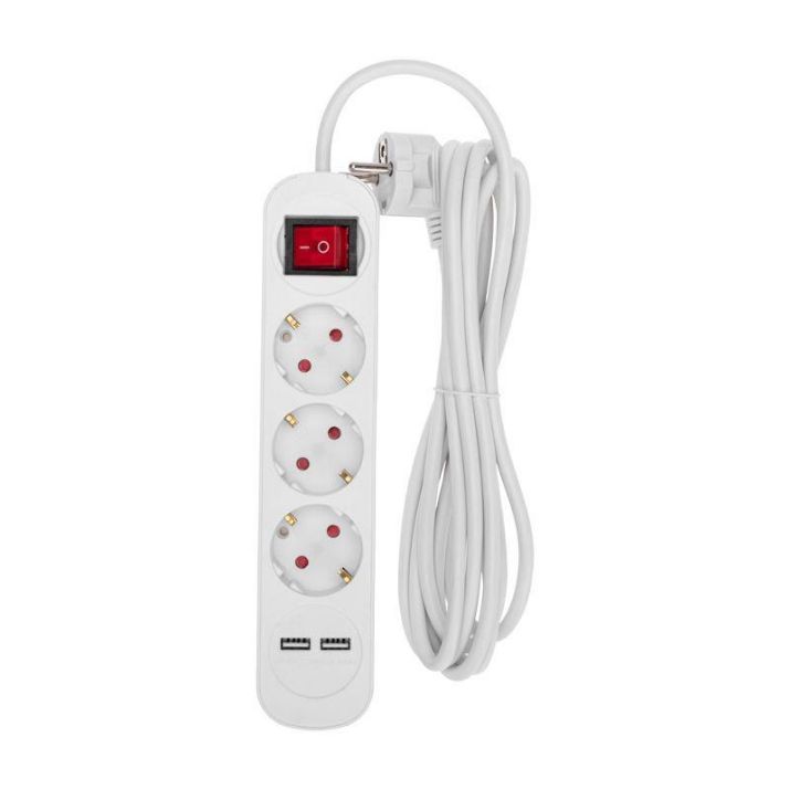 Изображение Удлинитель 3х3м с заземл. STANDARD 2хUSB 3х1кв.мм с выкл. бел. Rexant 13-4016