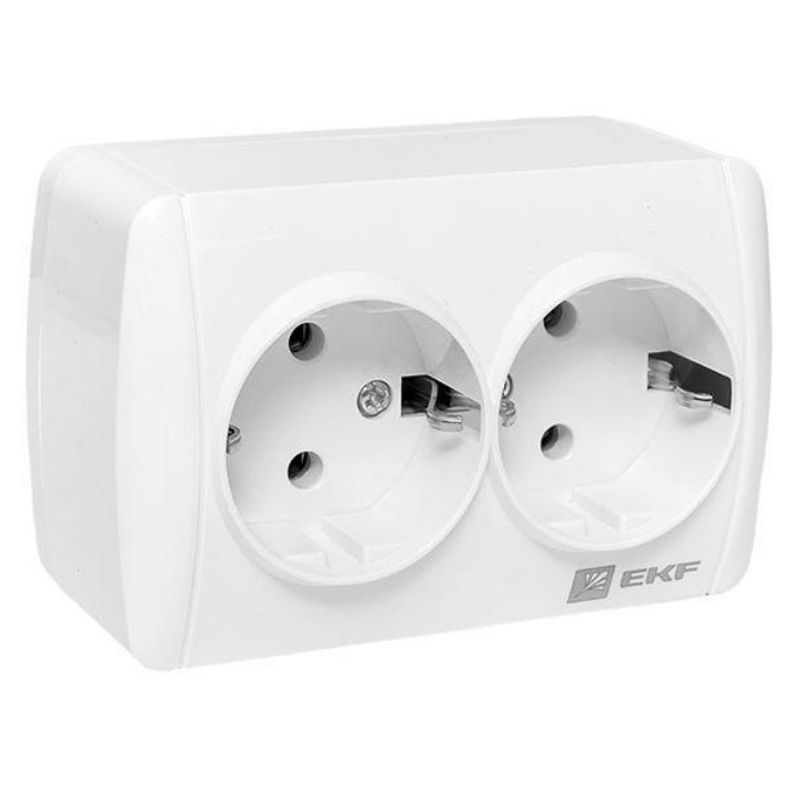 Изображение Розетка 2-м ОП Владивосток 16А IP44 с заземл. EKF EQR16-129-30-54