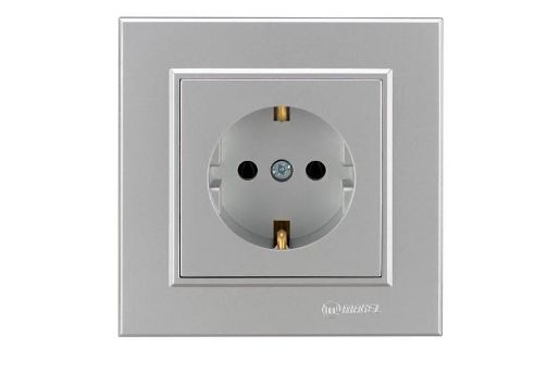 Изображение Розетка 1-м СП Karea 16А IP20 с/з сереб. Makel 56065028