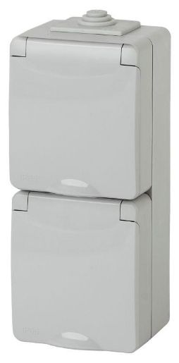 Изображение Розетка 2-м ОП Эра Эксперт 11-2607-03 16А IP65 верт. 250В 2х2P+E сер. Эра Б0036002