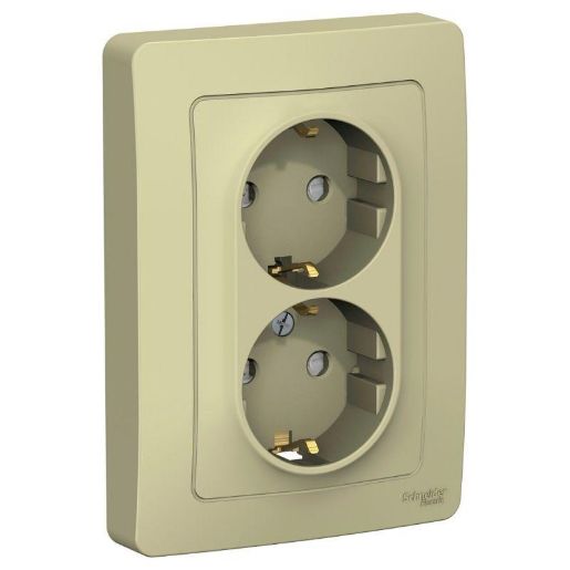Изображение Розетка 2-м СП Blanca 16А IP20 250В с заземл. защ. шторки беж. SE BLNRS001127