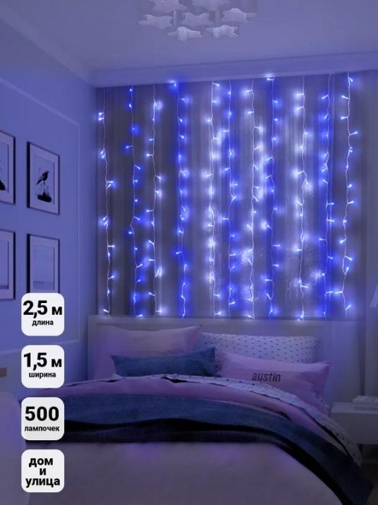 Изображение Гирлянда "Занавес" 500 LED 250х150см уличная соед. до 6 мод. син./бел. SHLights 4690601041302