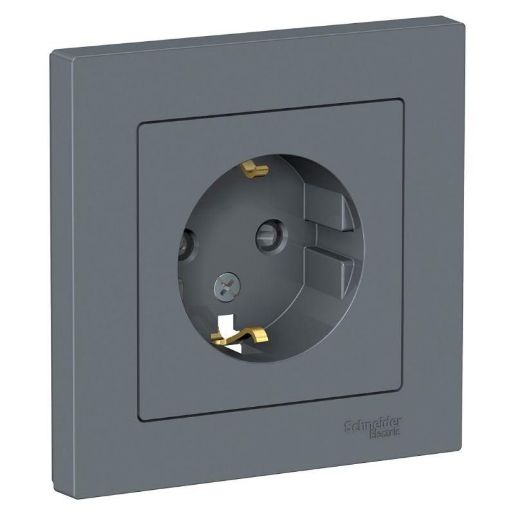 Изображение Розетка 1-м СП AtlasDesign 16А IP20 с заземл. защ. шторки в сборе грифель SE ATN000744