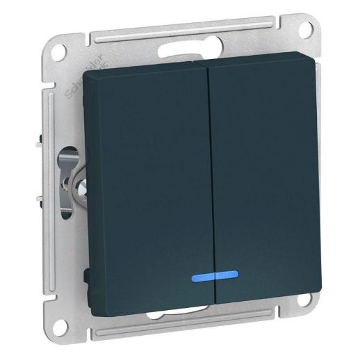 Изображение Выключатель 2-кл. СП AtlasDesign 10А IP20 (сх. 5а) 10AX с подсветкой механизм изумруд SE ATN000853