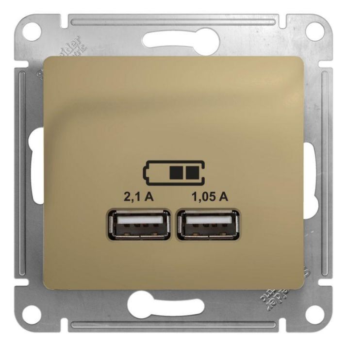 Изображение Розетка USB 2-м СП Glossa тип A+A 5В/2100мА 2х5В/1050мА механизм титан SE GSL000433