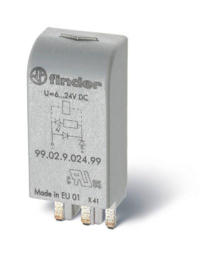 Изображение Модуль индикации и защиты LED + диод ( + A1) 6...24В DC зел. FINDER 9902902499