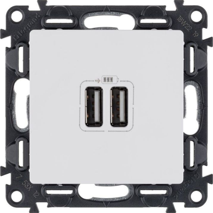 Изображение Розетка USB 2-м Valena Life 240В/5В 2400мА с лицев. панелью механизм бел. Leg 753412