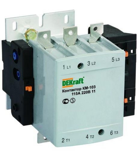 Изображение Контактор КМ-103 115А кат. 220В AC 1НО+1НЗ AC-3 DEKraft 22150DEK