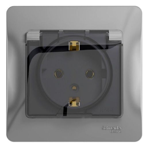 Изображение Розетка 1-м СП Glossa 16А IP20 с заземл. защ. шторки с крышкой в сборе алюм. SE GSL000346