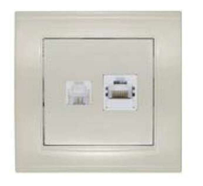 Изображение Розетка компьютерная + телефонная 2-м СП Бриллиант сл. кость UNIVersal 7948837