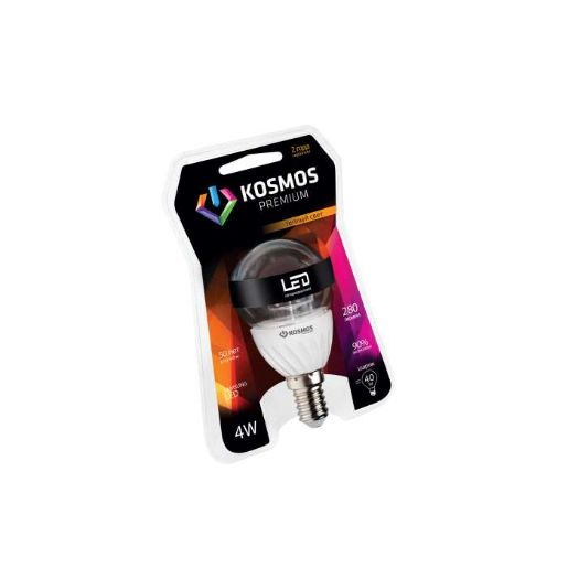 Изображение Лампа светодиодная KOSMOS premium 4Вт Шар прозрачный 45мм E14 230В 3000К Космос KLED4wGL45230vE1427C