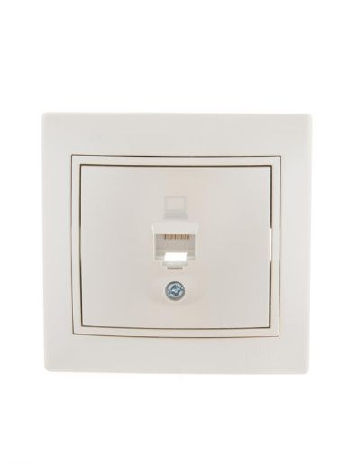 Изображение Розетка компьютерная 1-м СП Mira RJ45 16А IP20 со вставкой жемчуж./бел. перламутр. LEZARD 701-3030-139