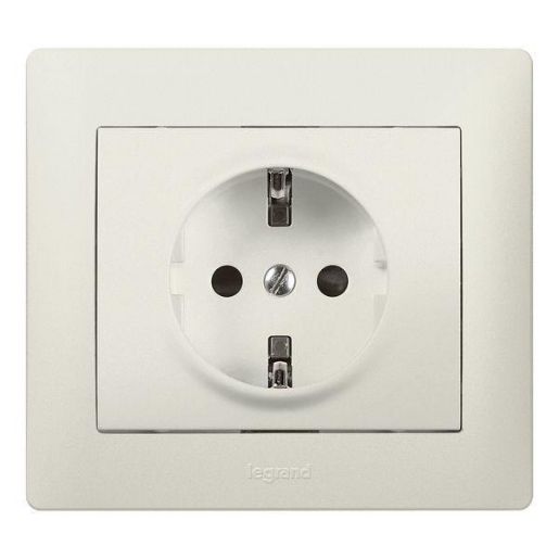 Изображение Розетка 1-м СП Galea Life 16А IP20 2P+E с заземл. защ. шторки немецк. стандарт с лицев. панелью механизм перламутр. Leg 771563