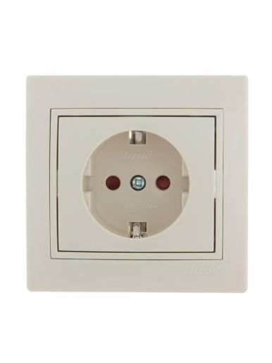 Изображение Розетка 1-м СП Mira 16А IP20 с заземл. защ. шторки со вставкой керамика крем. LEZARD 701-0303-124