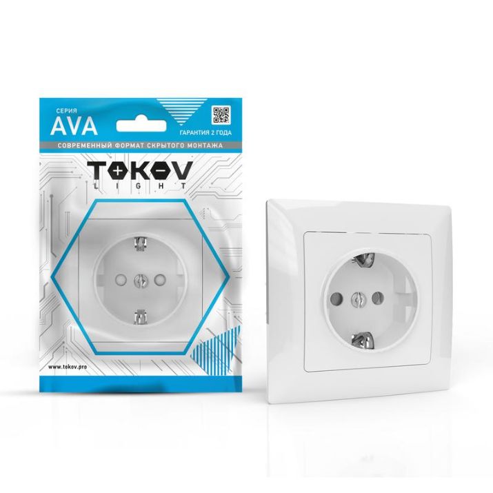 Изображение Розетка 1-м СП AVA 16А IP20 с заземл. защ. шторки в сборе бел. TOKOV LIGHT TKL-AV-R1FZSF-C01
